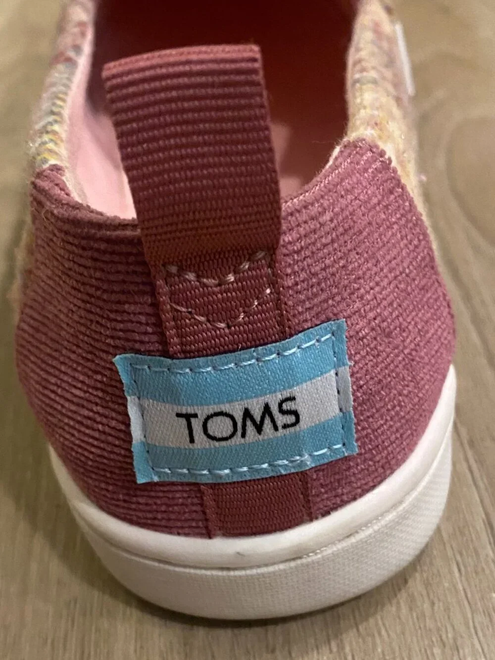 TOMS Kids Alpargata Slip On Shoes Pink Tweed Glitter Plaid Size 2.5